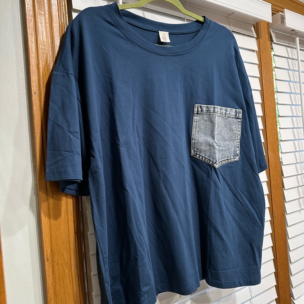 Sew In Love Navy Blue Short Sleeve Tee with Denim Pocket - Picture 4 of 5
